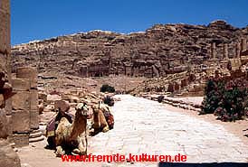 Blick von der Säulenstrasse auf die Königsgräber in Petra/Jordanien